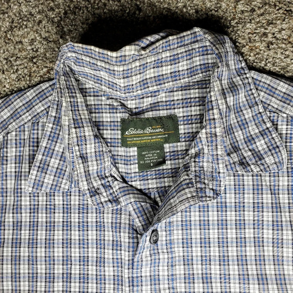 Eddie Bauer Men's Blue Plaid Short Sleeve Button Down Collared Shirt Size Small - Picture 3 of 12